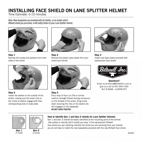 BILTWELL Helmet Shield Gen2 Baseplate Kit Set