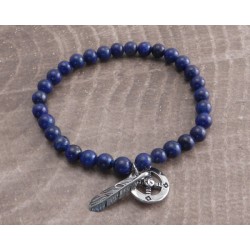 AMIGAZ Lapis Stone with Feather and Compass Bracelet